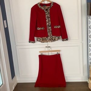 StJohn Red Suit with silk animal print detail